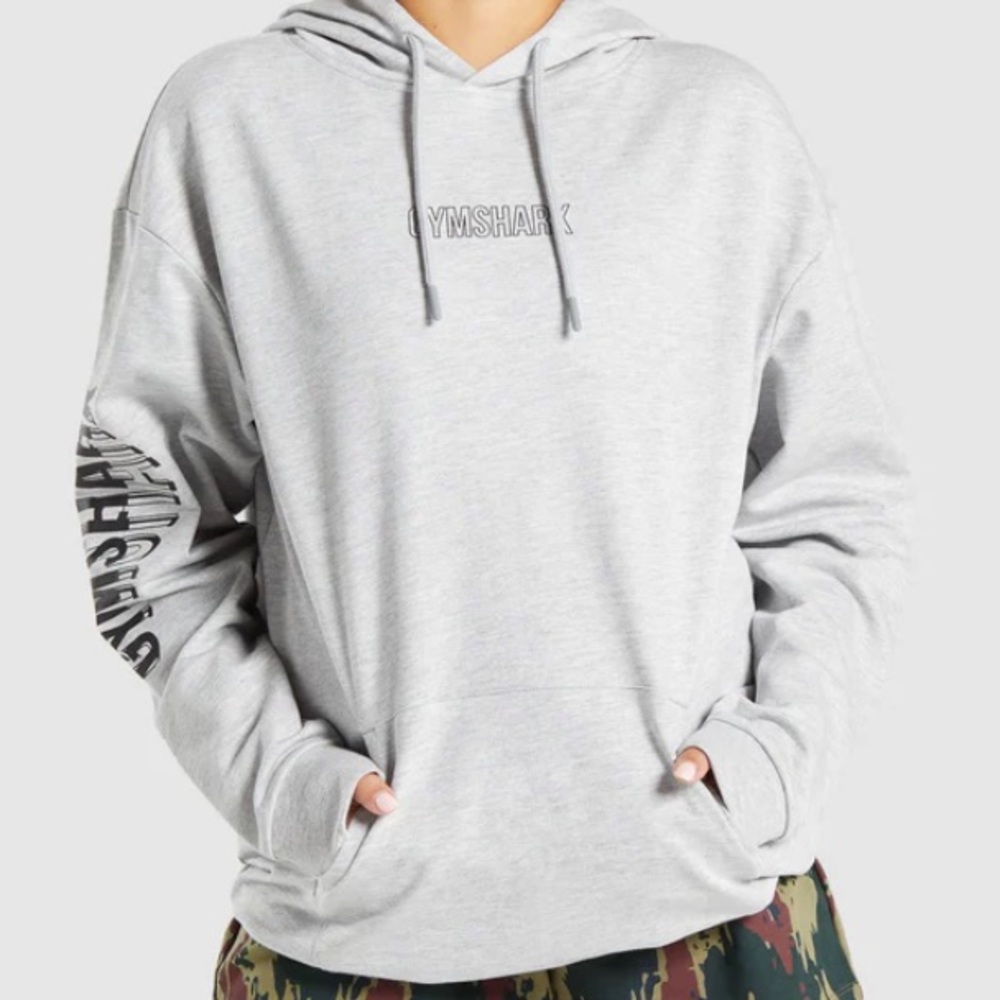 Gymshark Distort Graphic Hoodie | Light Grey Marl